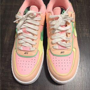 Vibrant AF1 Sneakers with Pink and Green Accents